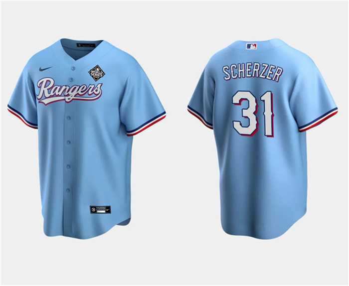 Men's Texas Rangers #31 Max Scherzer Blue 2023 World Series Stitched Baseball Jersey Dzhi,We sell and wholesale Men's Texas Rangers #31 Max Scherzer Blue 2023 World Series Stitched Baseball Jersey Dzhi on line form chian!